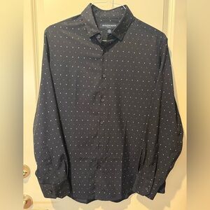 Mizzen+Main Leeward Shirt in Navy with Green and White Dots Classic No Tuck